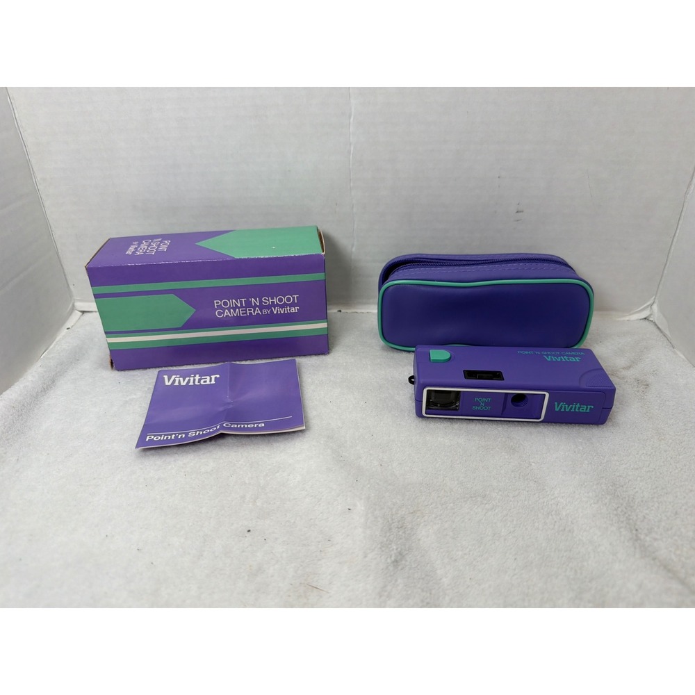 NIB Vintage Vivitar Point N Shoot Camera Purple 1987 Retro Avon 110 Film w Case